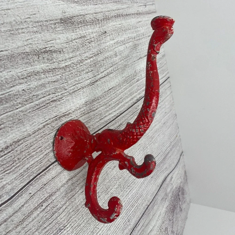 Antique Victorian Cast Iron Red Koi Fish Hat Coat Entryway Hook Nautical